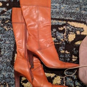 Cognac colored heeles boots